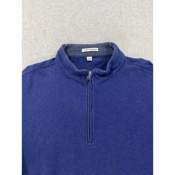 Peter Millar 100% Cotton Quarter Zip‎ Pullover Sweater (Men's Large) Blue - Picture 2 of 11